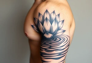 serene lotus flower emerging from sacred waters with ripples tattoo idea