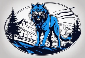 blue wildcat with long dreads under stadium football lights with a snarl on his face standing on a hill looking down at all his defeated opponents tattoo idea