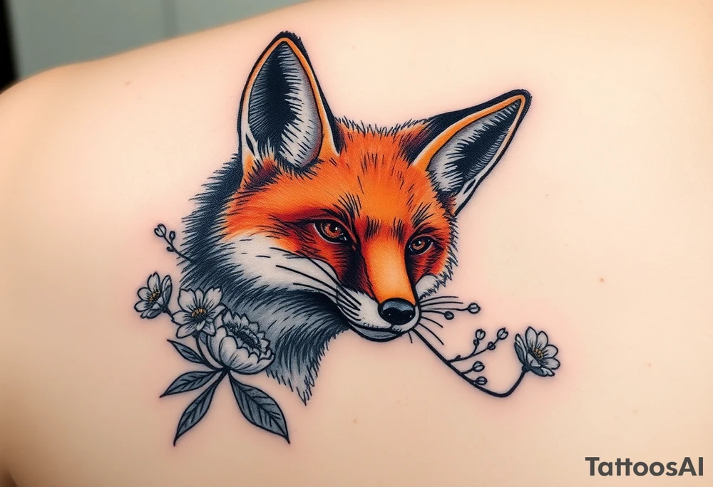 adult fox with jewelry smelling wild flowers tattoo idea