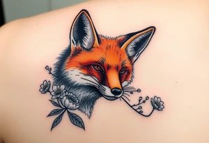 adult fox with jewelry smelling wild flowers tattoo idea