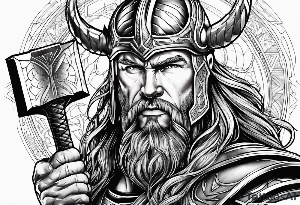 Thor mit Hammer in der Hand kämpft gegen riesige Schange tattoo idea Thor mit Hammer in der Hand kämpft gegen riesige Schange tattoo idea