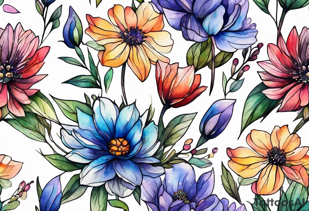 wild flowers all watercolor tattoo idea