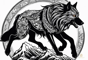 Black wolf fighting white wolf tattoo idea