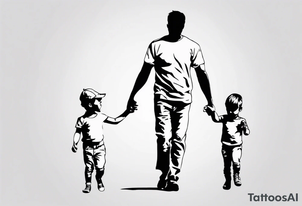 Silhouette of a father with two children tattoo idea