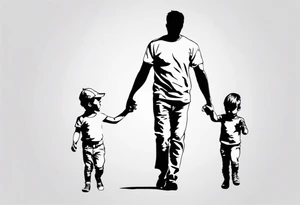 Silhouette of a father with two children tattoo idea