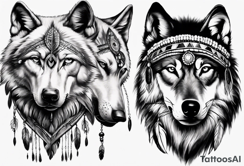 Indian Theme wolf photorealism tattoo idea
