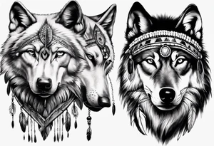 Indian Theme wolf photorealism tattoo idea