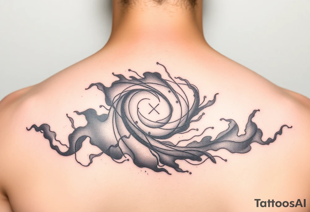 swirly smoky flowing galaxy with stipple shading tattoo idea