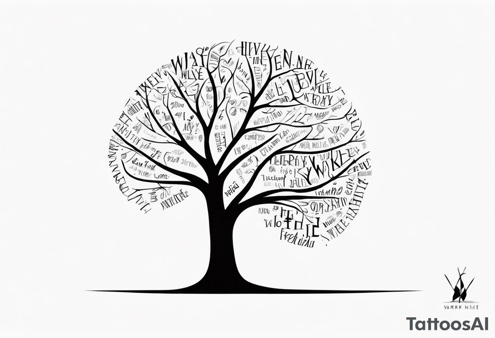 tree with words as branches. branches read Jenny, Mike, Warren, 
Elaine tattoo idea