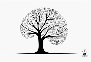 tree with words as branches. branches read Jenny, Mike, Warren, 
Elaine tattoo idea