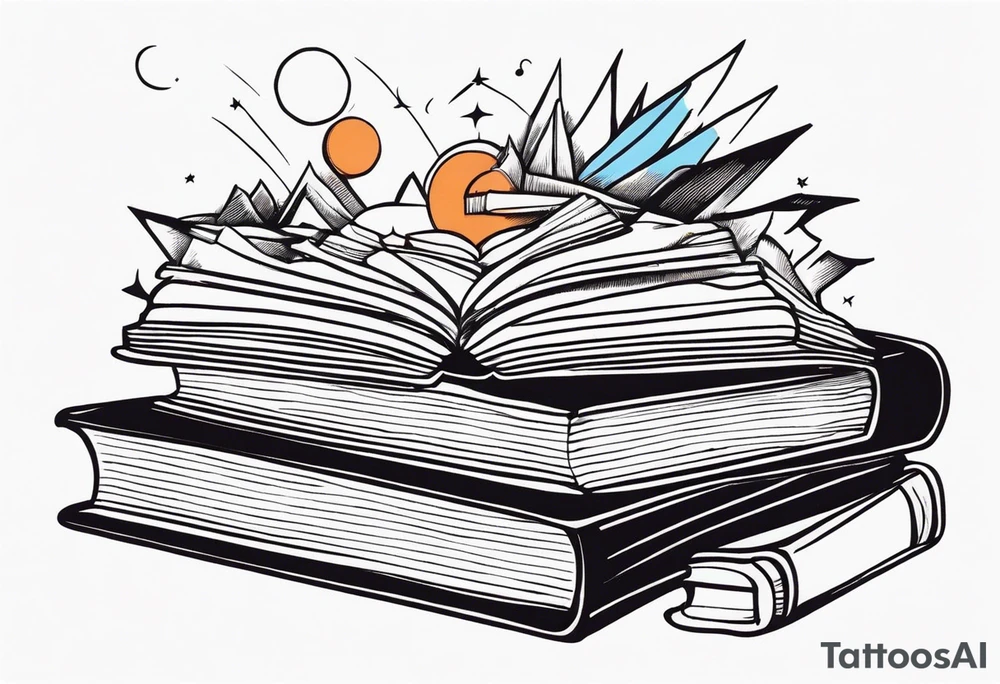 Books open with things coming out tattoo idea