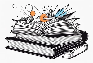 Books open with things coming out tattoo idea