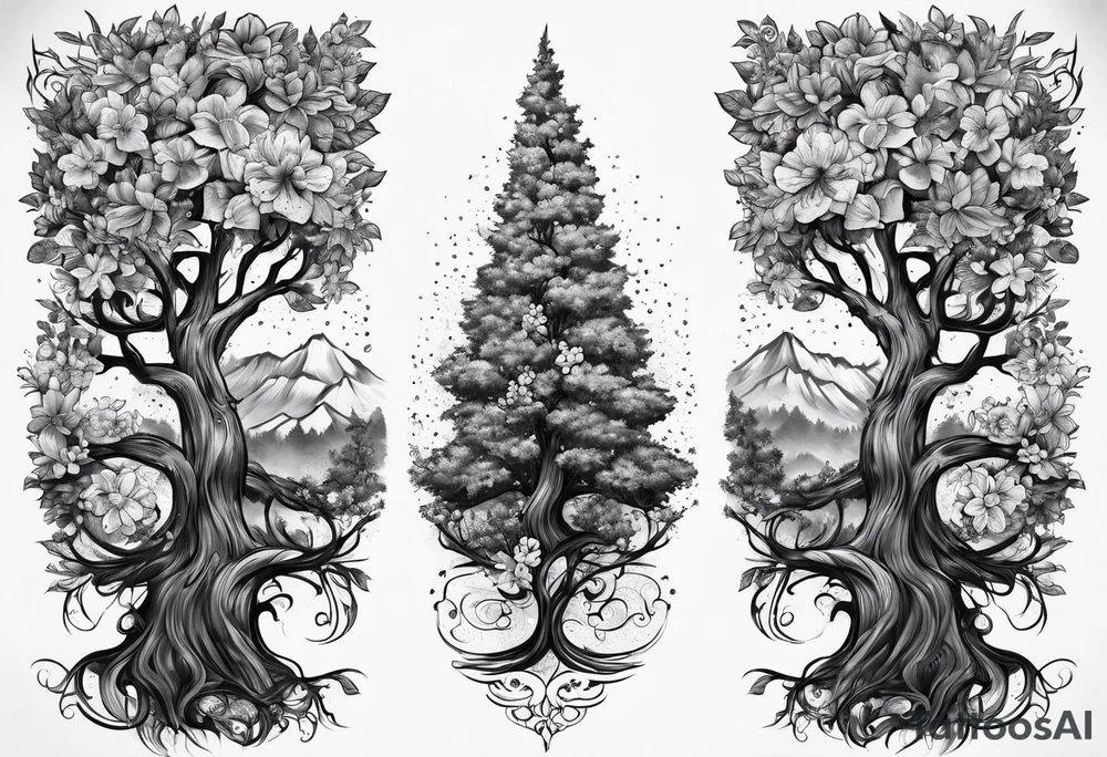Tree with flowers tattoo idea