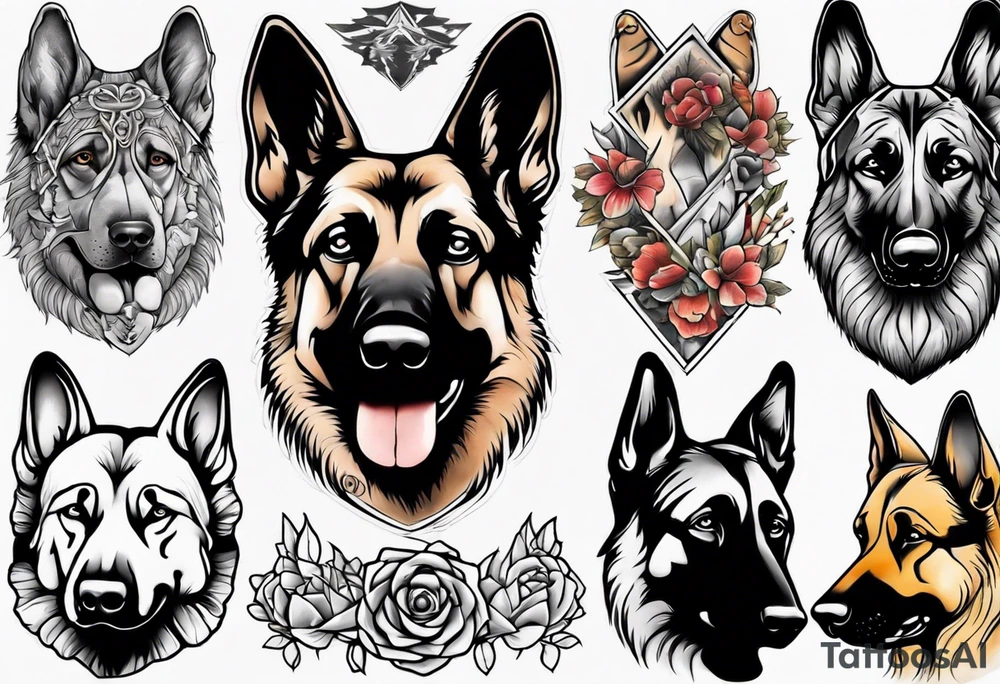 German shepherd portrait tattoo idea