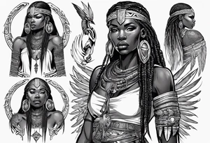 African female valkyre warrior full body angelic
slim long face long braided hair descending from heaven tattoo idea