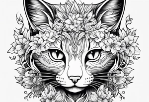 Anime cat covered in flowery vines, forearm tattoo tattoo idea