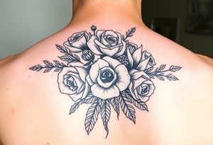 vintage bouquet of wild roses and meadow flowers with morning dew tattoo idea