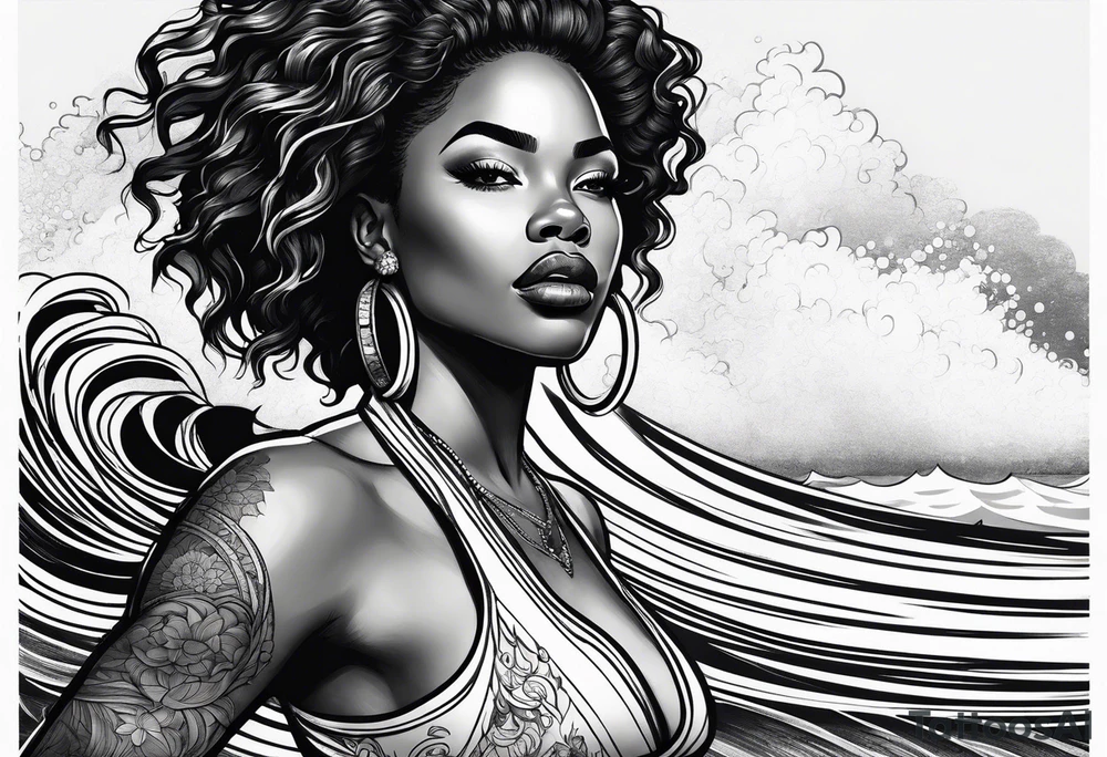 Black woman surfing
With natural hair tattoo idea