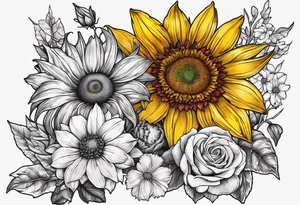 Sunflower daffodil, daisy, rose, Adler, chrysanthemum, holly Birth flower tattoo idea
