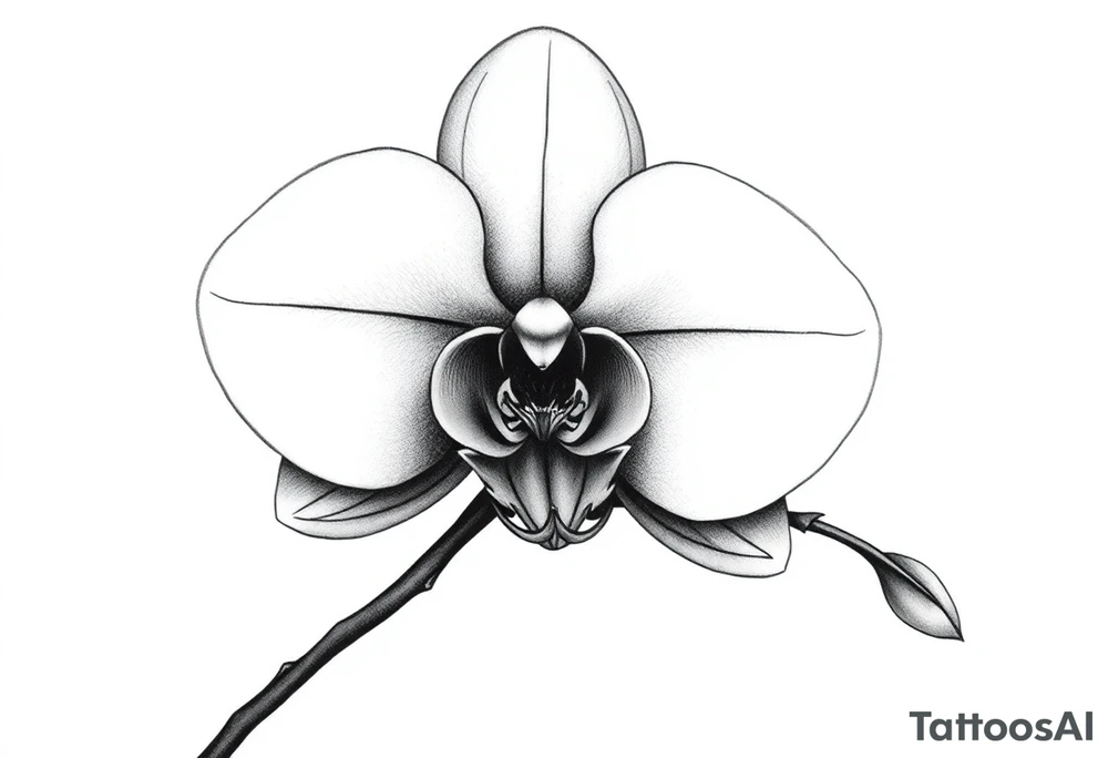 orchid with stem and leaves tattoo idea