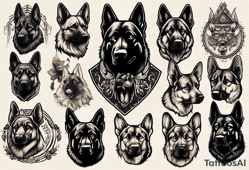 Dark German shepherd portrait tattoo idea