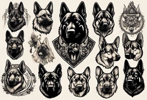 Dark German shepherd portrait tattoo idea