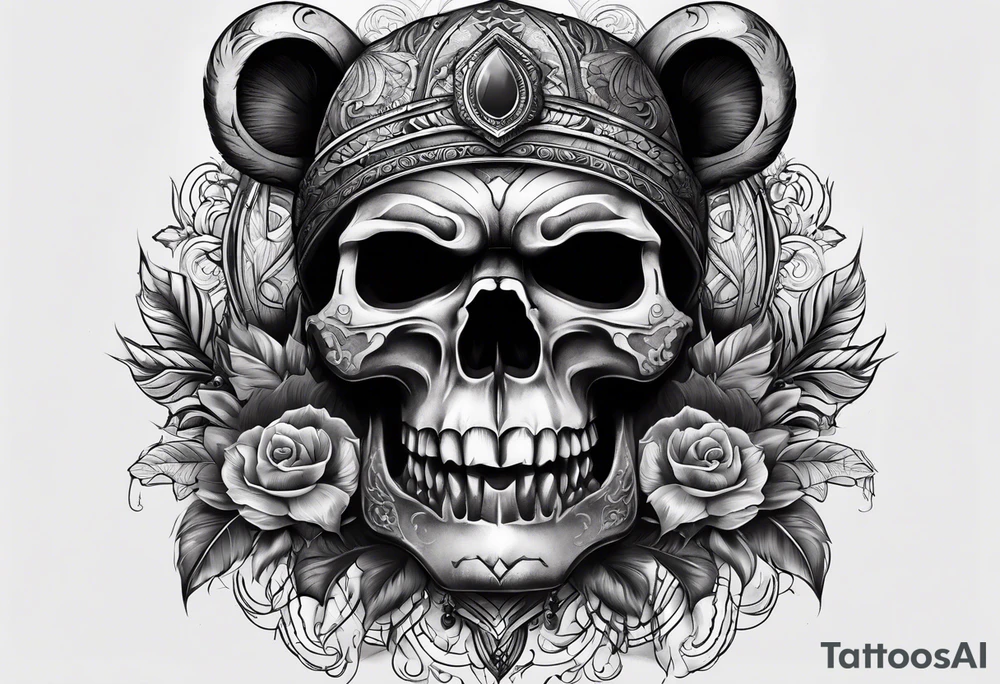 Dark skull and bears head tattoo idea
