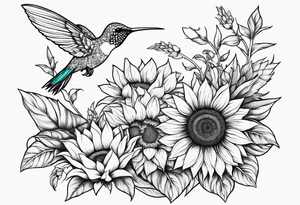 Hunnysuckle flowers with humming birds and sunflowers tattoo idea