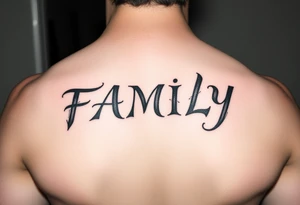 write in norsk writing the word "FAMILY" tattoo idea