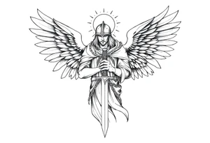 Holy Archangel, Biblical, Christianity, Hebrew, Guards of Christianity, Holding a sword, has six wings, wearing helmet, halo, seraphim, seek justice tattoo idea