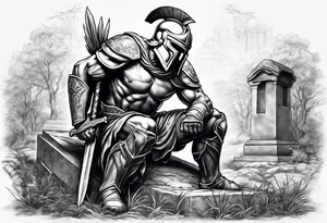 Spartan kneeling on a grave tattoo idea