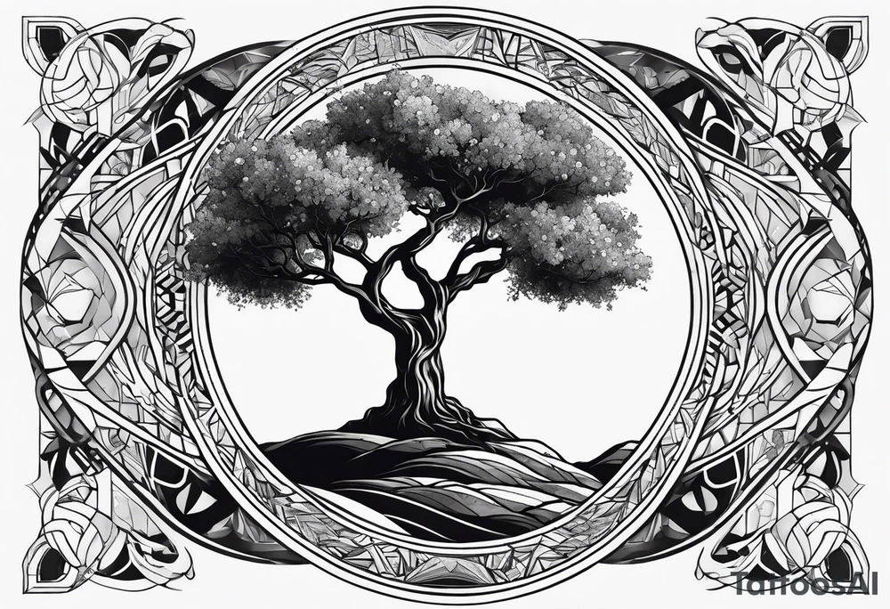 An olive tree in a a geometric universe tattoo idea