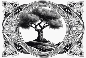 An olive tree in a a geometric universe tattoo idea