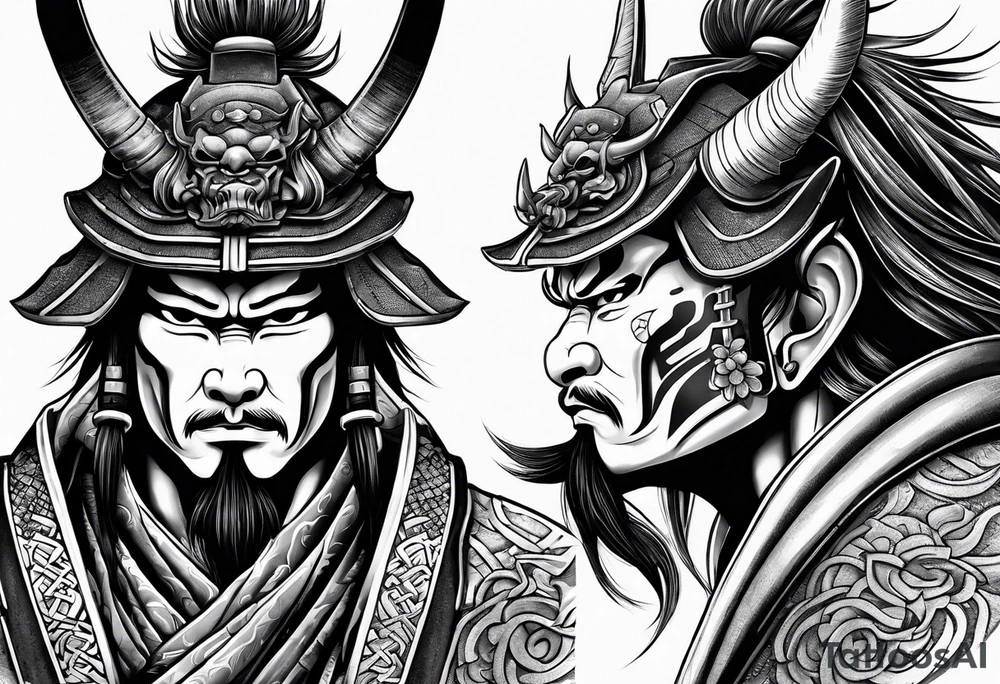 Samurai wearing an oni mask tattoo idea