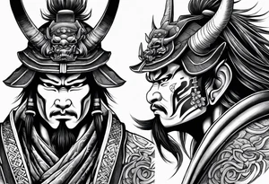 Samurai wearing an oni mask tattoo idea