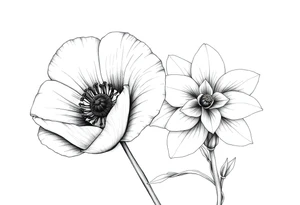 Large poppy flower next to a Narcissusflower tattoo idea