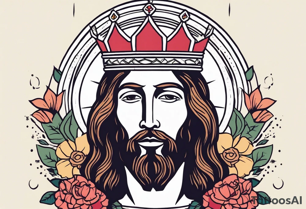 jesus with crown

old school vintage simple traditional design with vintage flowers surrounding
bold color simple tattoo idea