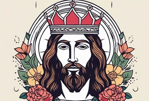 jesus with crown

old school vintage simple traditional design with vintage flowers surrounding
bold color simple tattoo idea