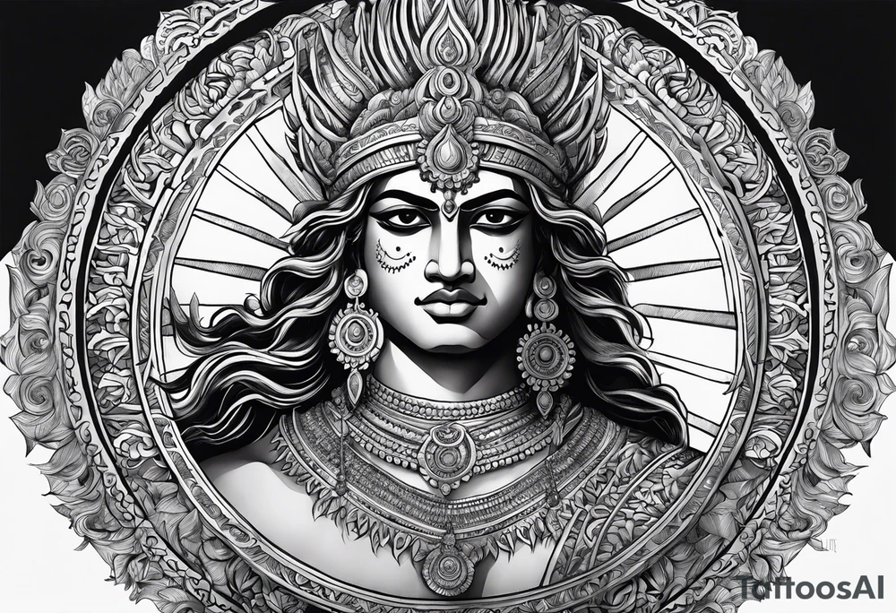 Karna Mahabharata with Sun symbol tattoo idea