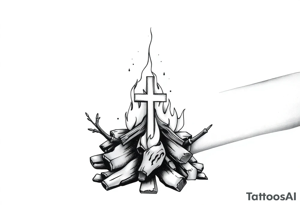 Campfire with cross hidden well in the flames include the great outdoors and night sky make sure cross doesn't look like it is on fire tattoo idea