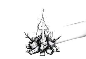 Campfire with cross hidden well in the flames include the great outdoors and night sky make sure cross doesn't look like it is on fire tattoo idea