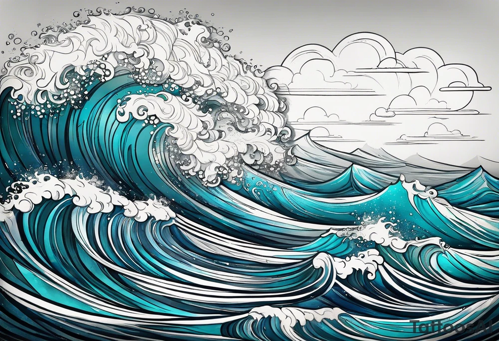 ocean waves with "come what may" written underneath in cursive tattoo idea