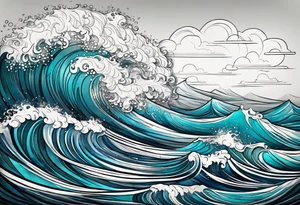 ocean waves with "come what may" written underneath in cursive tattoo idea