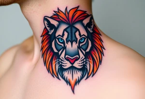 lion with blue eyes and orange hair into basketball tattoo idea