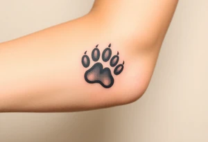 A black-and-gray shaded paw print, with heart and intense shading for a bold tattoo idea