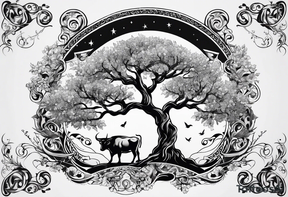 Tree of life and Taurus tattoo idea
