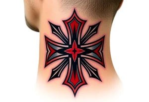 A bold black and red Maltese cross with silver outlines, tattoo idea
