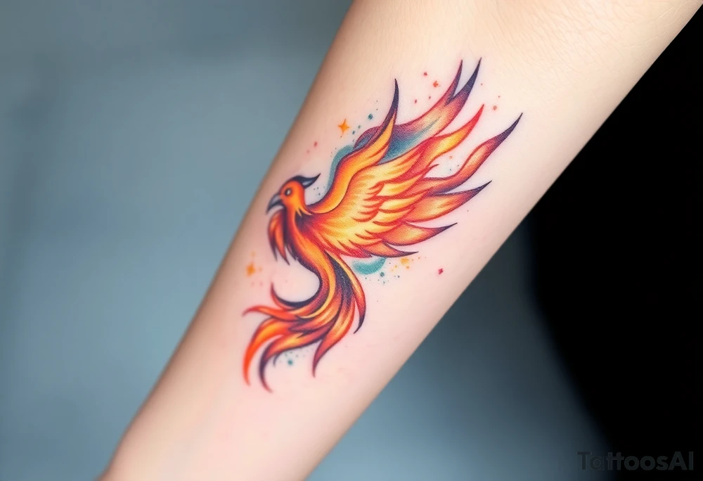 Phoenix with blazing fire tattoo idea