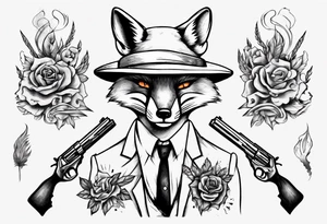a fox holding a gun and smoking a coggarte tattoo idea