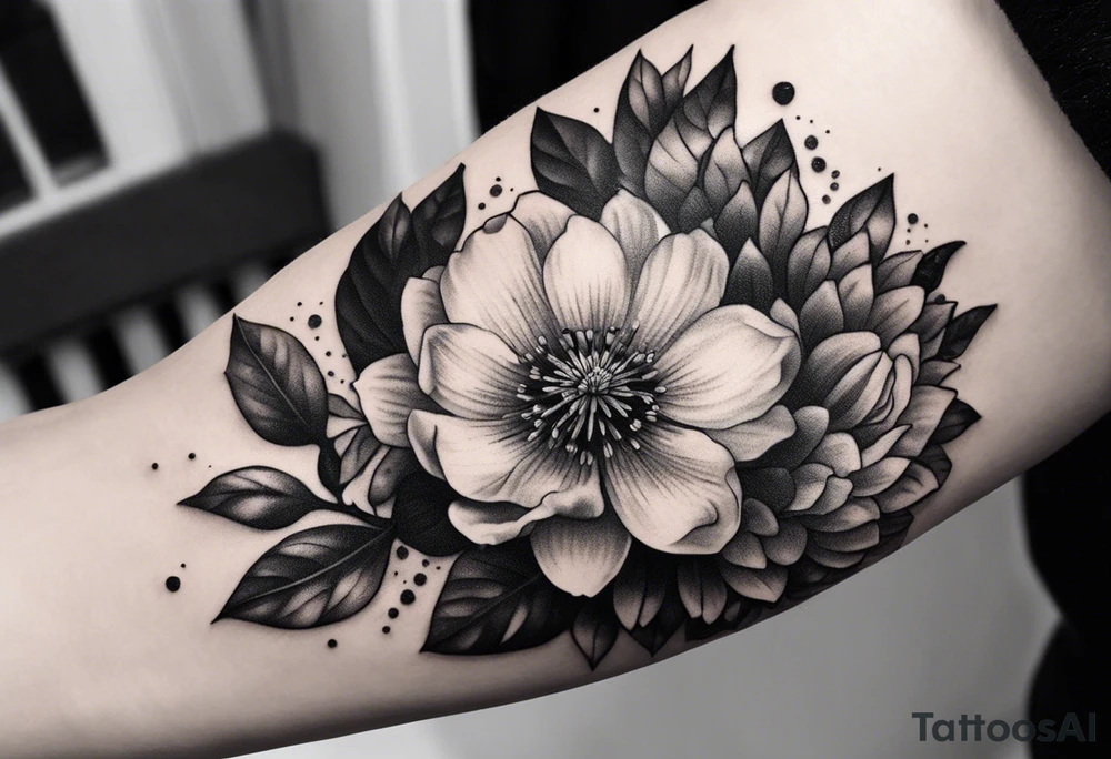 gardenia and dandelion forearm tattoo idea